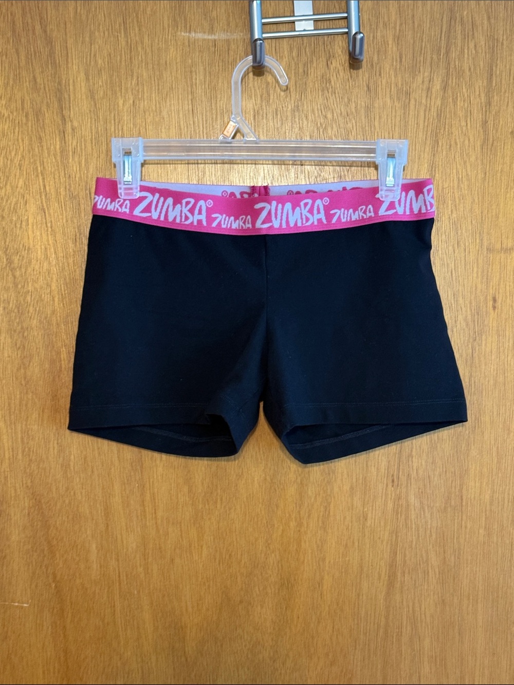 Zumba Fitness Black Athletic Bike Shorts with Pink Branded Waistband M